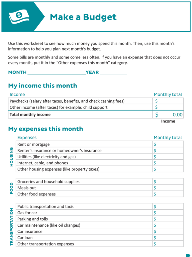 make a budget worksheet form