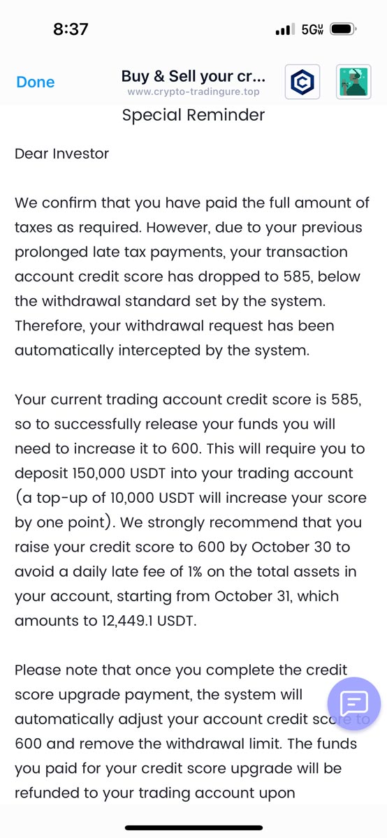 crypto-tradingure.top Reminder Page (Crypto.com Imposter)