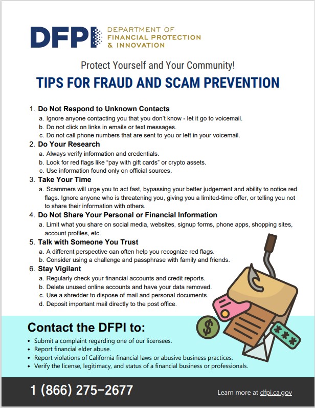 Tips for fraud and scam prevention one page resource guide