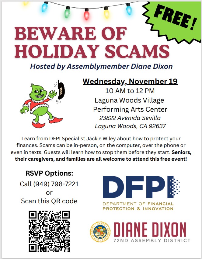 Beware of Holiday Scams presentation flyer