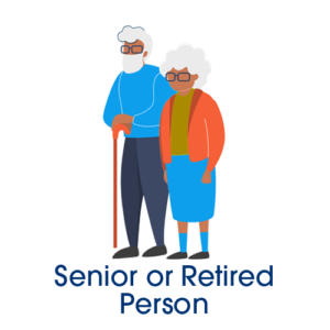 a old couple with word Senior or Retired person