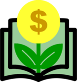 A flower with a dollar sign planted in a book