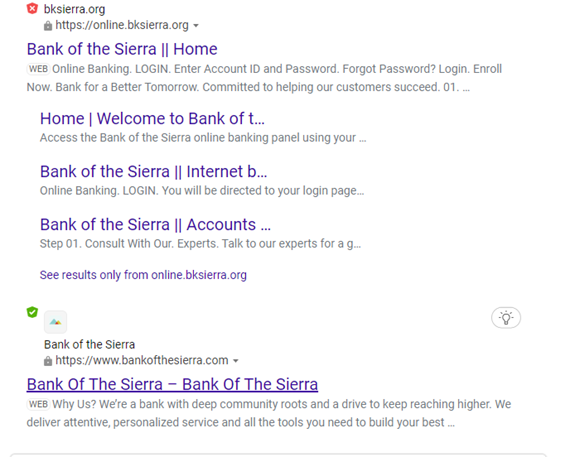 Bank of the Sierra content list searched by search engine 
